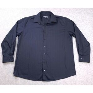 Kenneth Cole Reaction Shirt Mens XL 17 32-33 Navy Blue Striped Wrinkle Free